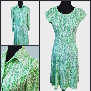 Vintage 70s Green Op Art Dress Set Medium